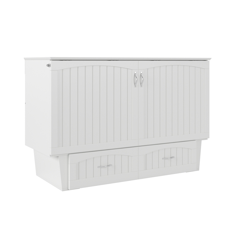Pemberly Row Set of 2 Queen Murphy Bed Chest with Mattress & Side Table in White