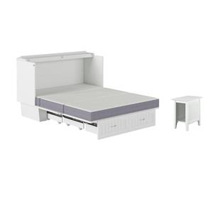 Pemberly Row Set of 2 Queen Murphy Bed Chest with Mattress & Side Table in White
