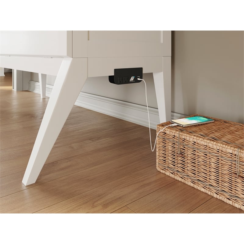 Pemberly Row Set of 2 White Full Size Murphy Bed Desk with Mattress & Side Table