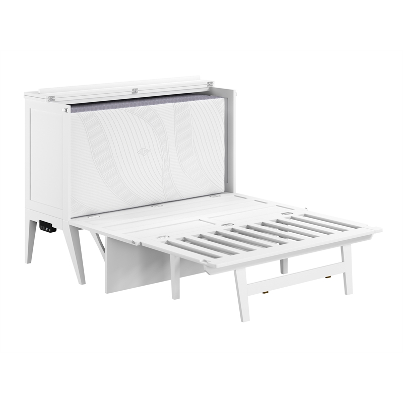 Pemberly Row Set of 2 White Full Size Murphy Bed Desk with Mattress & Side Table