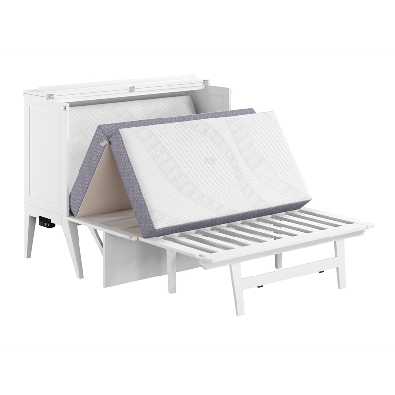 Pemberly Row Set of 2 White Full Size Murphy Bed Desk with Mattress & Side Table
