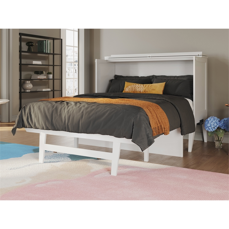 Pemberly Row Set of 2 White Full Size Murphy Bed Desk with Mattress & Side Table