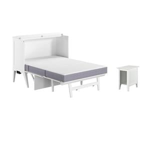 Pemberly Row Set of 2 White Full Size Murphy Bed Desk with Mattress & Side Table