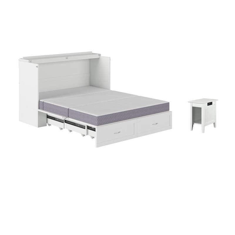 Pemberly Row Set of 2 Queen Murphy Bed Chest & Side Table in White