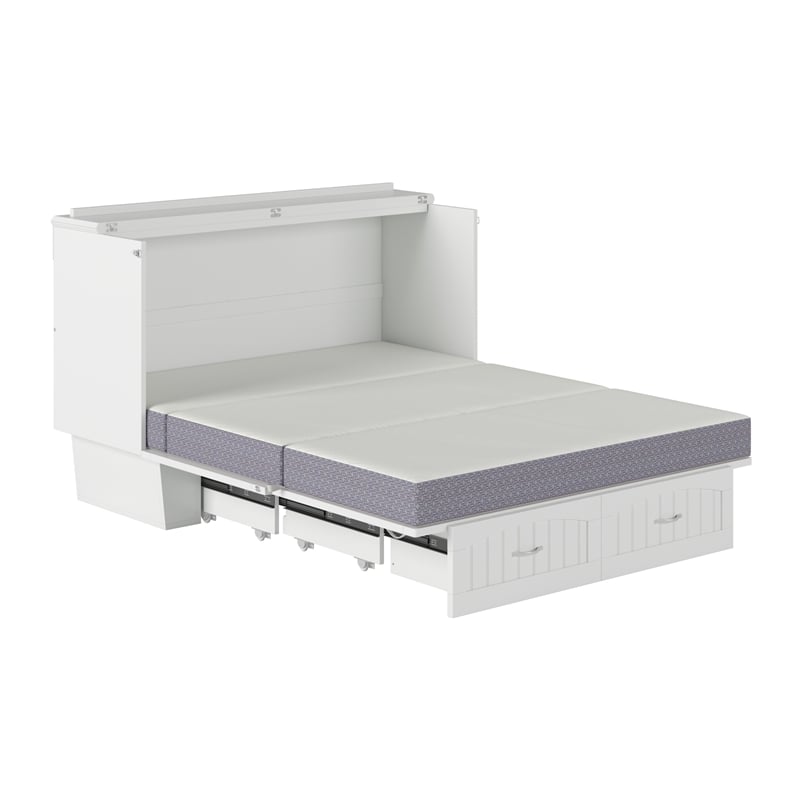 Pemberly Row Set of 2 Queen Murphy Bed Chest with Mattress & Side Table in White