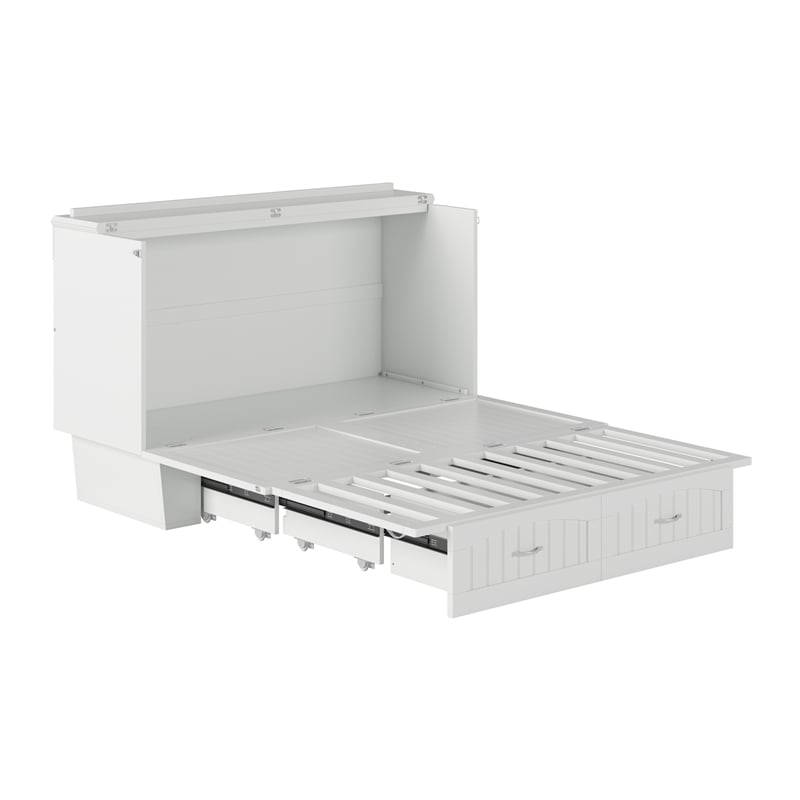 Pemberly Row Set of 2 Queen Murphy Bed Chest with Mattress & Side Table in White