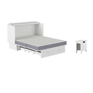 Pemberly Row Set of 2 Queen Murphy Bed Chest with Mattress & Side Table in White