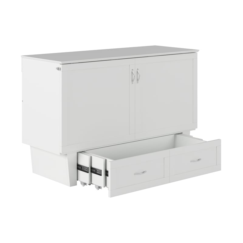 Pemberly Row Set of 2 Queen Murphy Bed Chest & Side Table in White