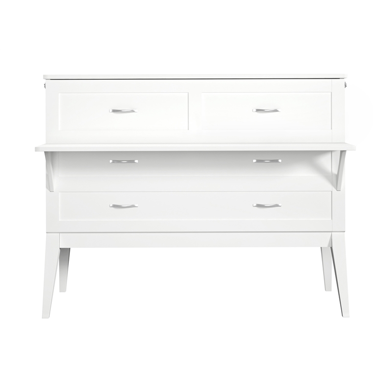 Pemberly Row Set of 2 White Full Size Murphy Bed Desk with Mattress & Side Table
