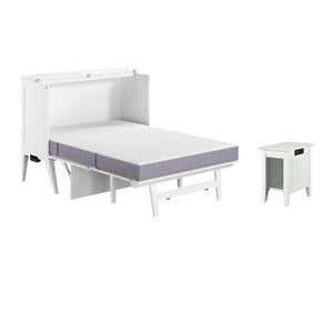 Pemberly Row Set of 2 White Full Size Murphy Bed Desk with Mattress & Side Table