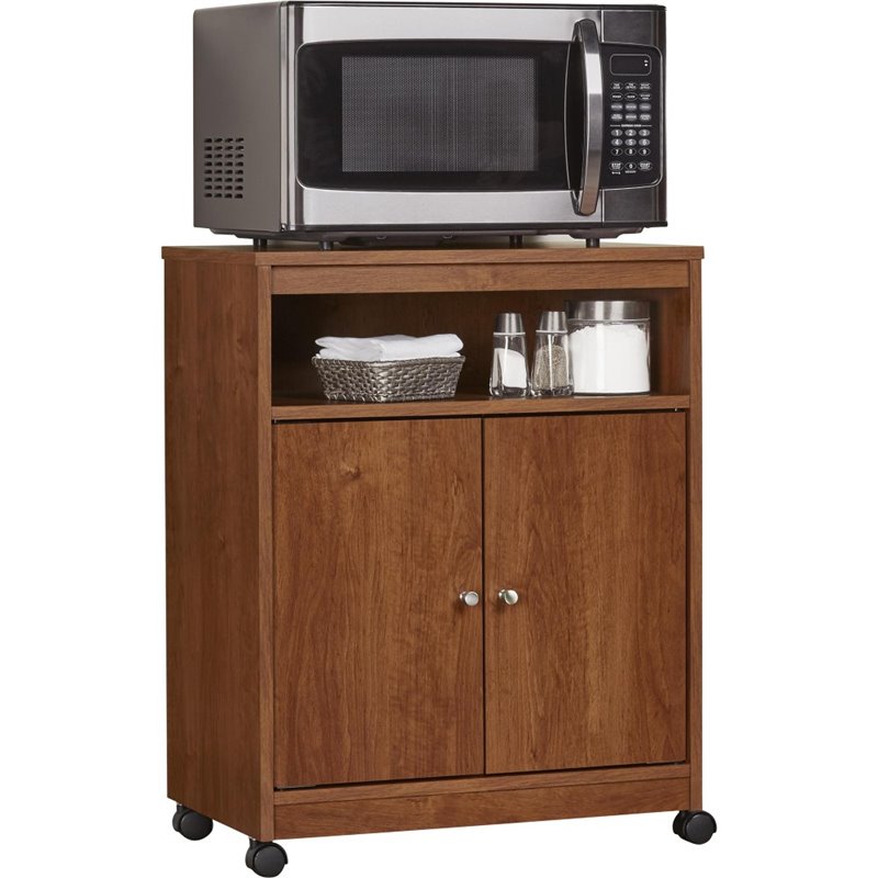Pemberly Row Transitional Engineered Wood Microwave Cart in Bank Alder