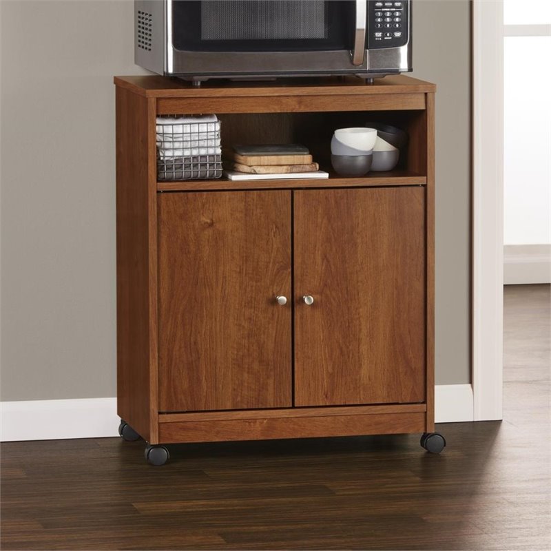 Pemberly Row Transitional Engineered Wood Microwave Cart in Bank Alder