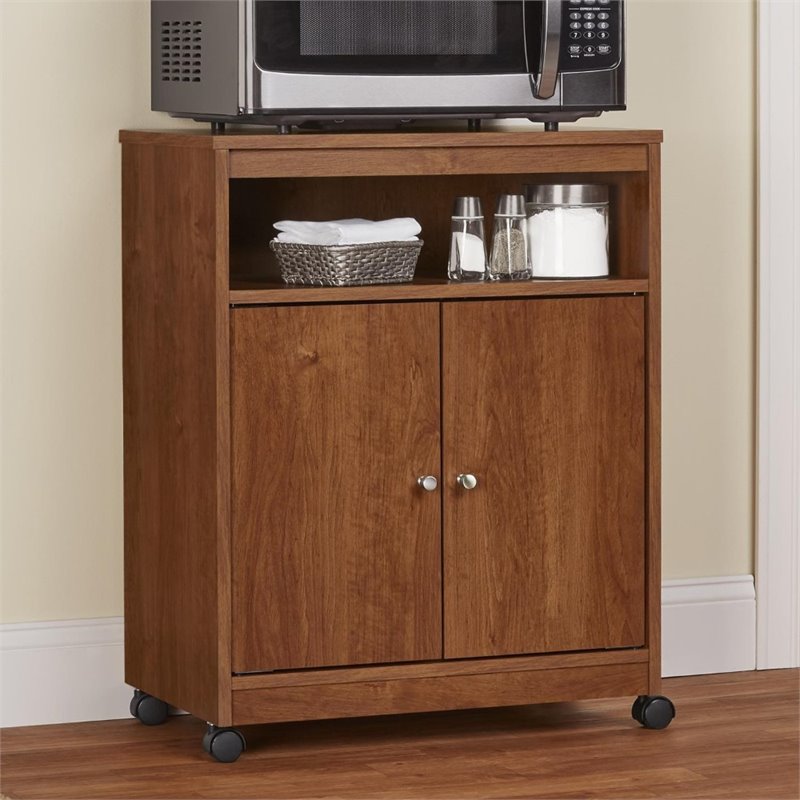 Pemberly Row Transitional Engineered Wood Microwave Cart in Bank Alder