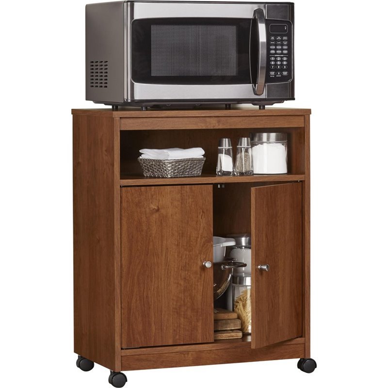 Pemberly Row Transitional Engineered Wood Microwave Cart in Bank Alder