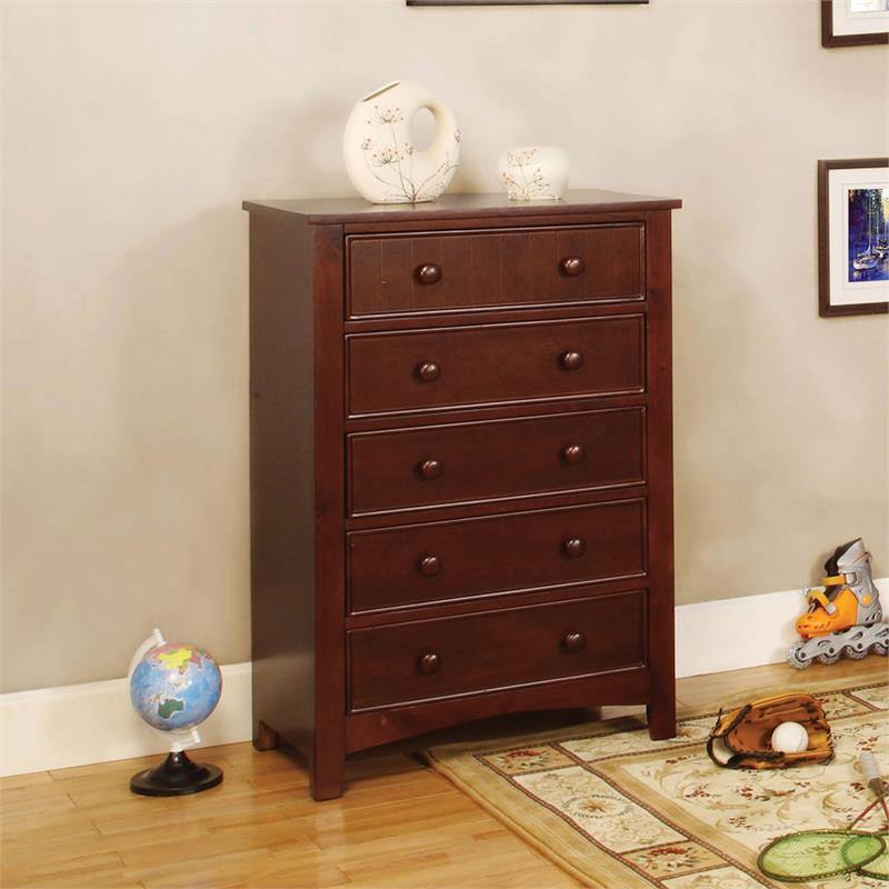 Pemberly Row Contemporary Solid Wood 5-Drawer Chest in Cherry
