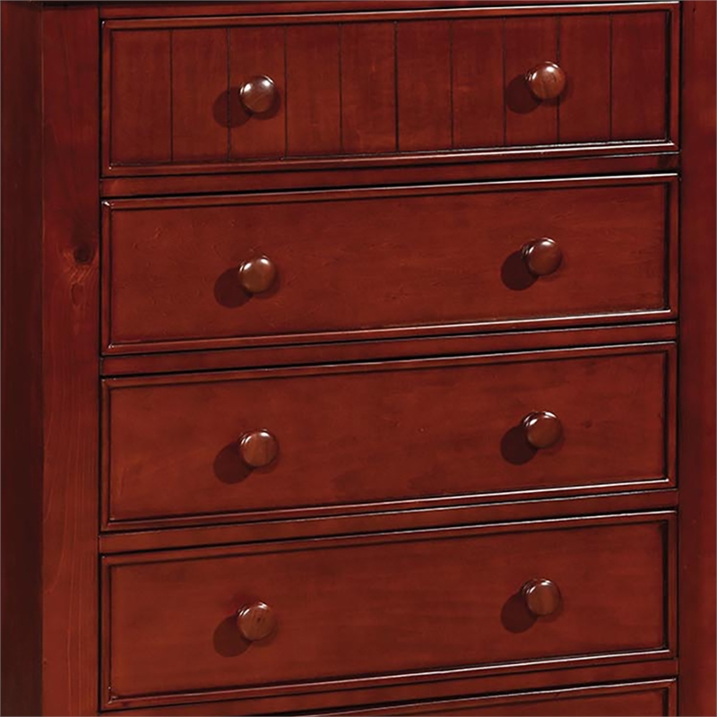 Pemberly Row Contemporary Solid Wood 5-Drawer Chest in Cherry