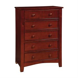 Pemberly Row Contemporary Solid Wood 5-Drawer Chest in Cherry