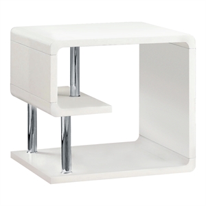 Pemberly Row Contemporary Geometric Wood End Table in Glossy White