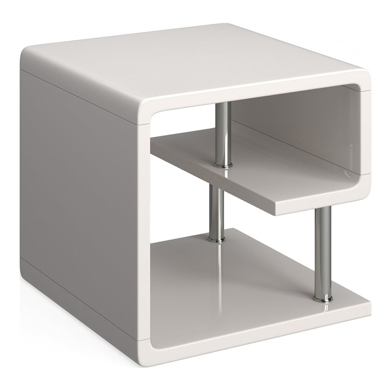 Pemberly Row Contemporary Geometric Wood End Table in Glossy White
