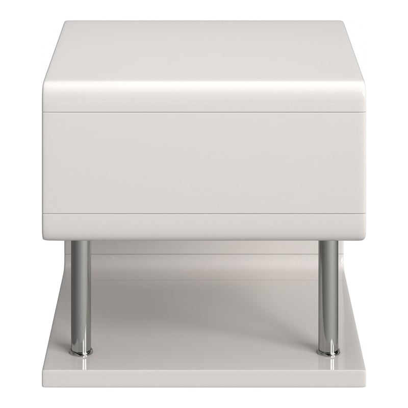 Pemberly Row Contemporary Geometric Wood End Table in Glossy White