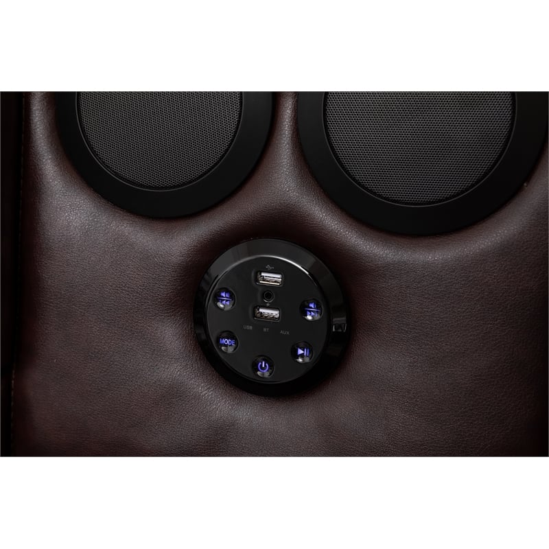 Pemberly Row Contemporary LED Faux Leather Reclining Sectional in Brown