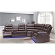 Pemberly Row Contemporary LED Faux Leather Reclining Sectional in Brown