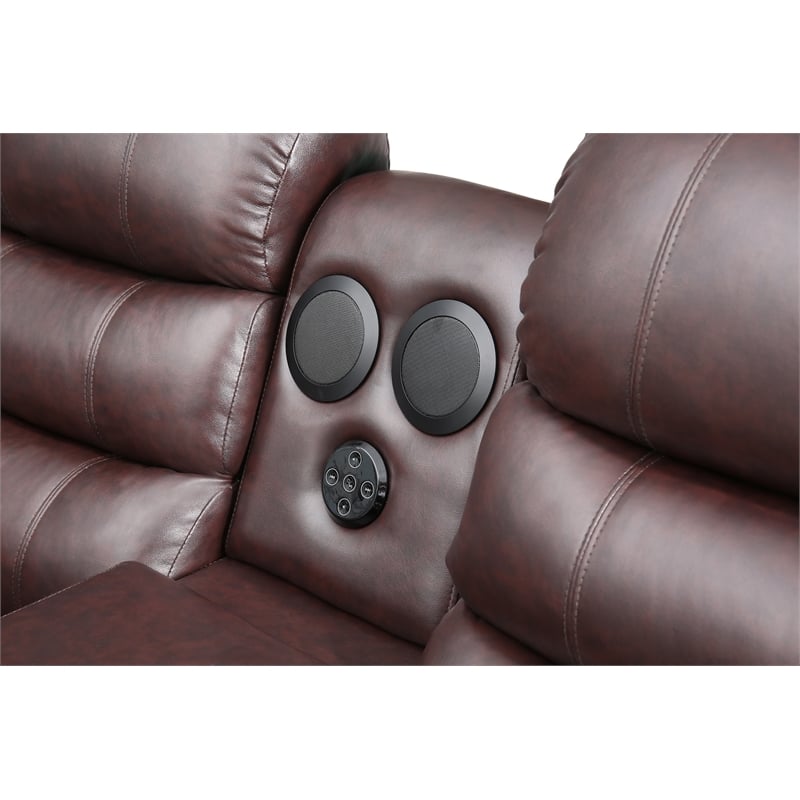 Pemberly Row Contemporary LED Faux Leather Reclining Sectional in Brown