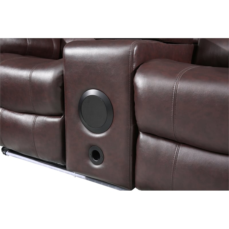 Pemberly Row Contemporary LED Faux Leather Reclining Sectional in Brown