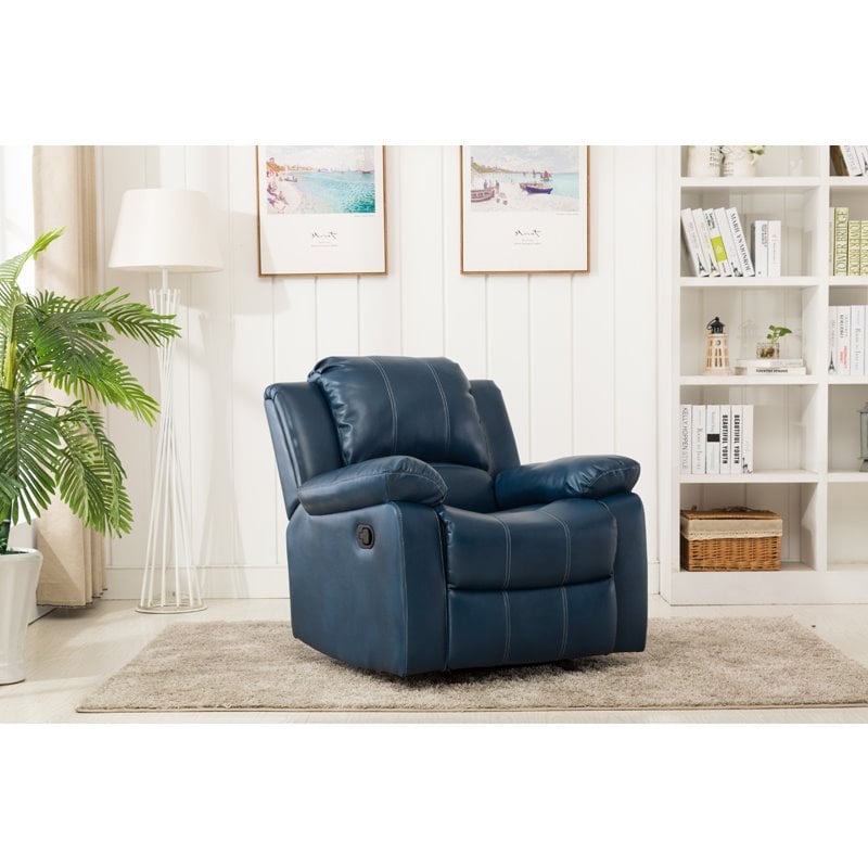 Pemberly Row Contemporary Navy Blue Faux Leather Glider Rocker Recliner