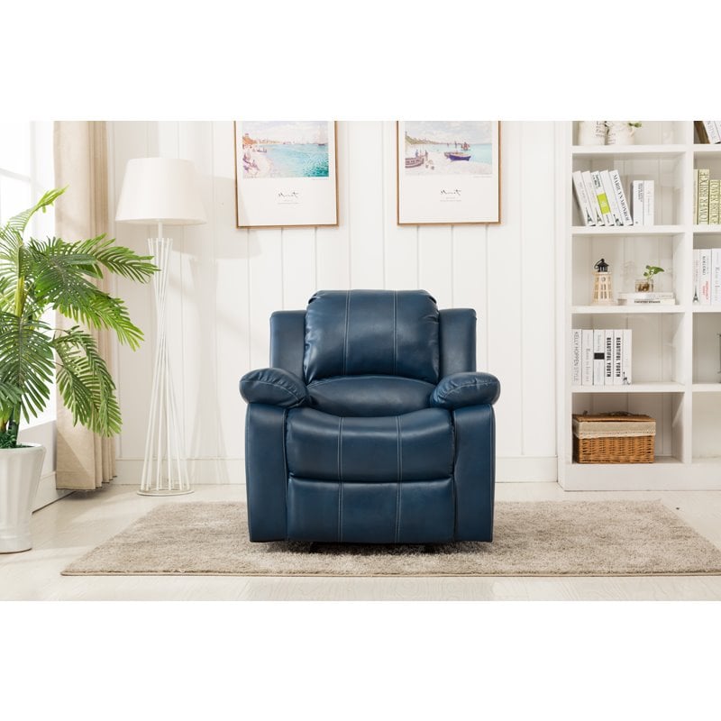 Pemberly Row Contemporary Navy Blue Faux Leather Glider Rocker Recliner