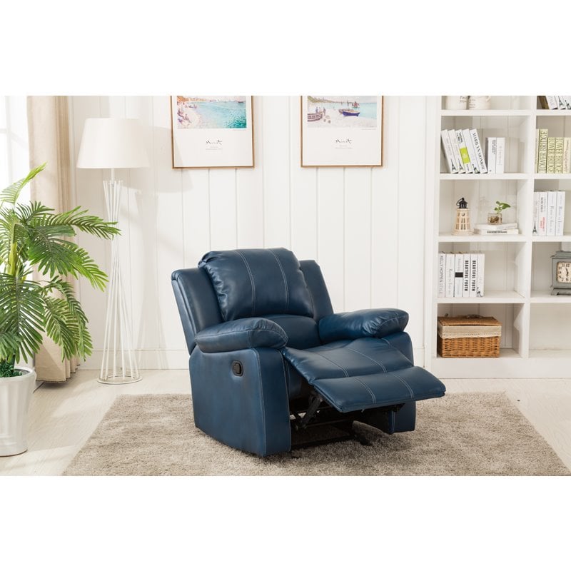 Pemberly Row Contemporary Navy Blue Faux Leather Glider Rocker Recliner