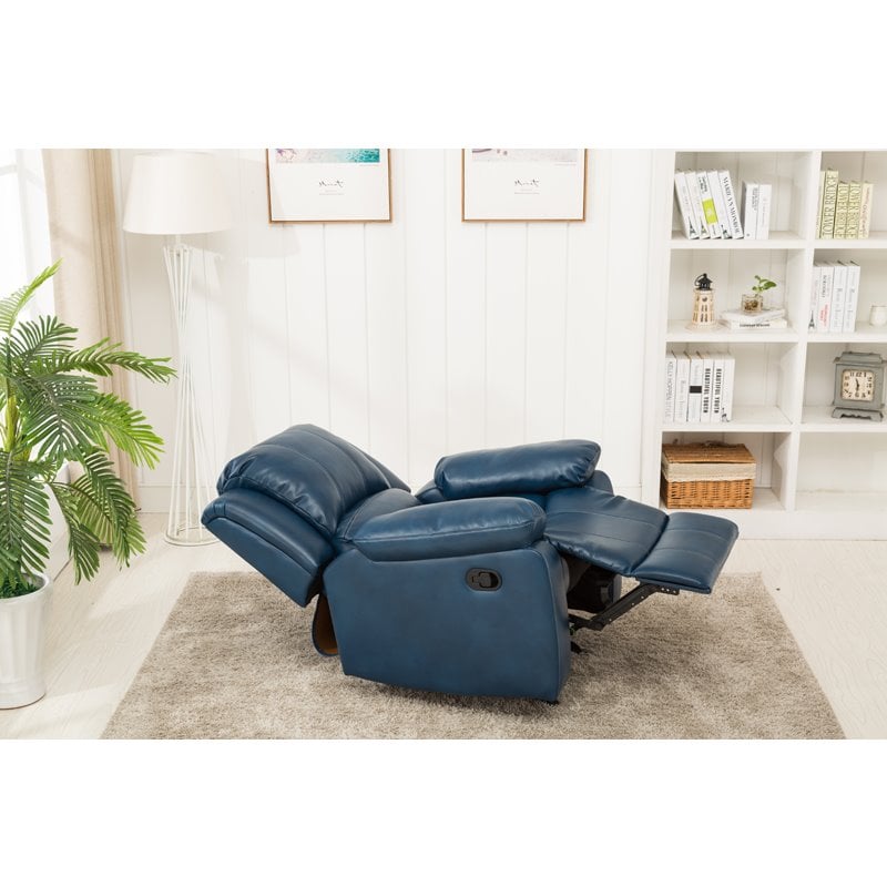 Pemberly Row Contemporary Navy Blue Faux Leather Glider Rocker Recliner