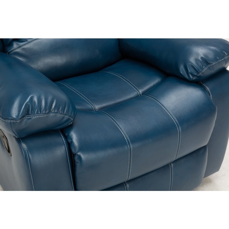 Pemberly Row Contemporary Navy Blue Faux Leather Glider Rocker Recliner