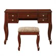 Pemberly Row Wood Vanity Set with Stool and Mirror in Cherry