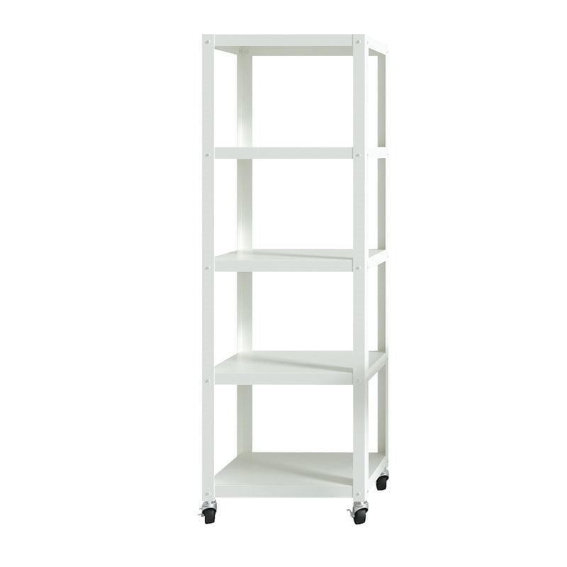 Pemberly Row 72-inch High Mobile 5-Shelf Metal Bookcase White