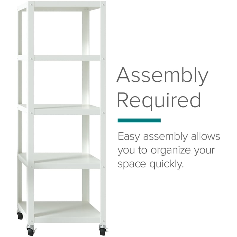 Pemberly Row 72-inch High Mobile 5-Shelf Metal Bookcase White