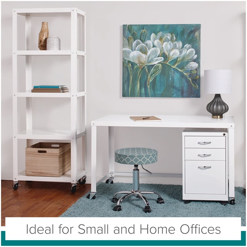 Pemberly Row 72-inch High Mobile 5-Shelf Metal Bookcase White