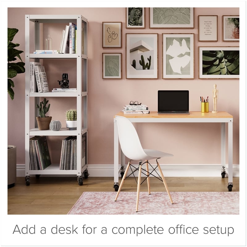 Pemberly Row 72-inch High Mobile 5-Shelf Metal Bookcase White