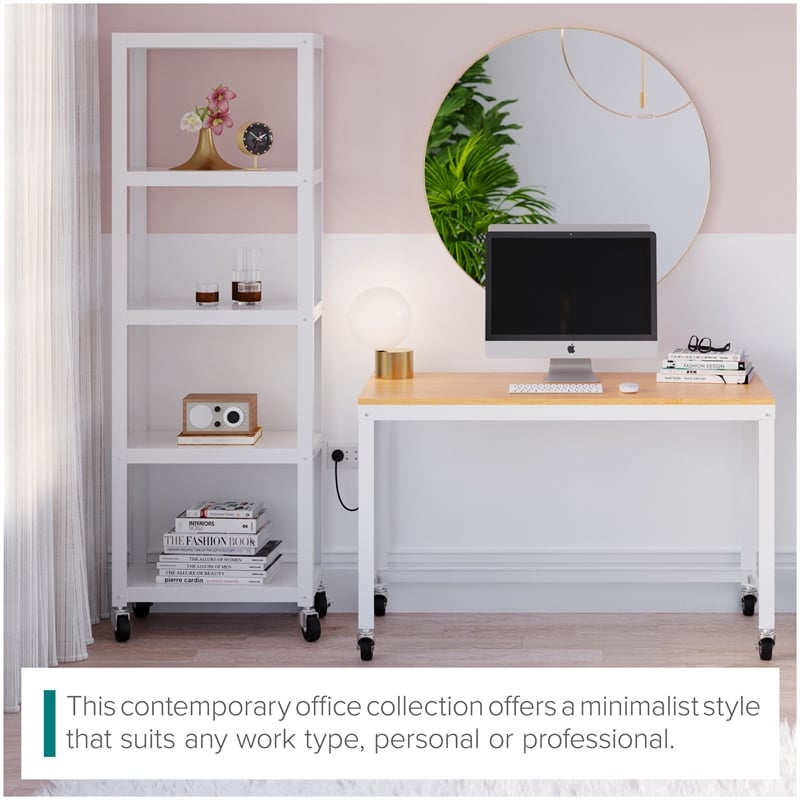 Pemberly Row 72-inch High Mobile 5-Shelf Metal Bookcase White