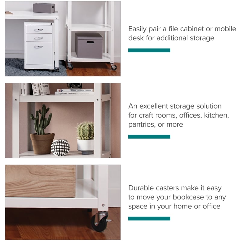 Pemberly Row 72-inch High Mobile 5-Shelf Metal Bookcase White