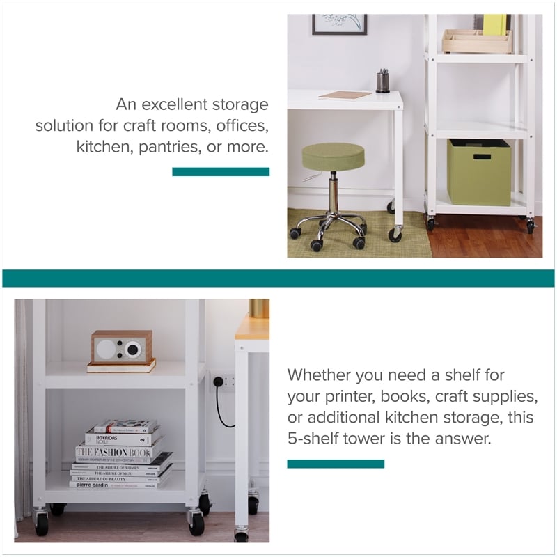 Pemberly Row 72-inch High Mobile 5-Shelf Metal Bookcase White