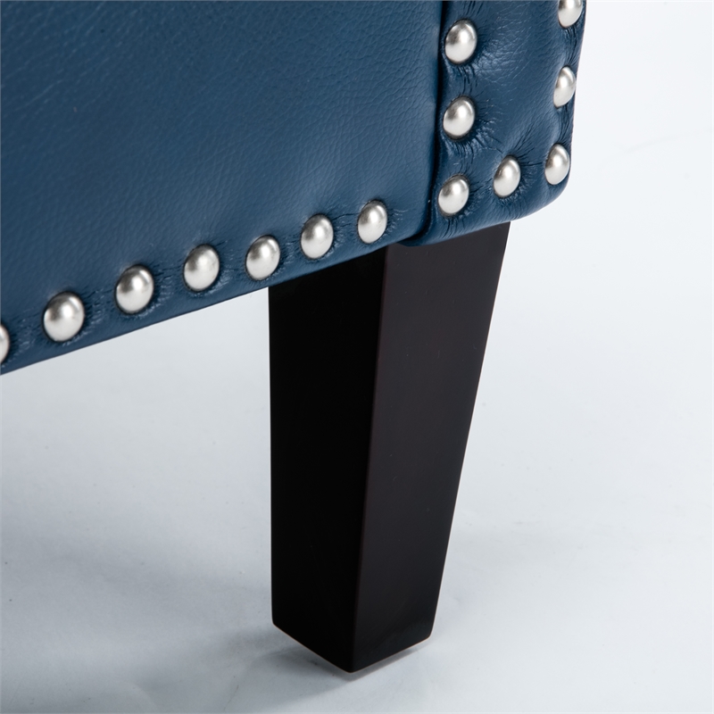 Pemberly Row Navy Blue Faux Leather Club Chair with Nail Head Trim