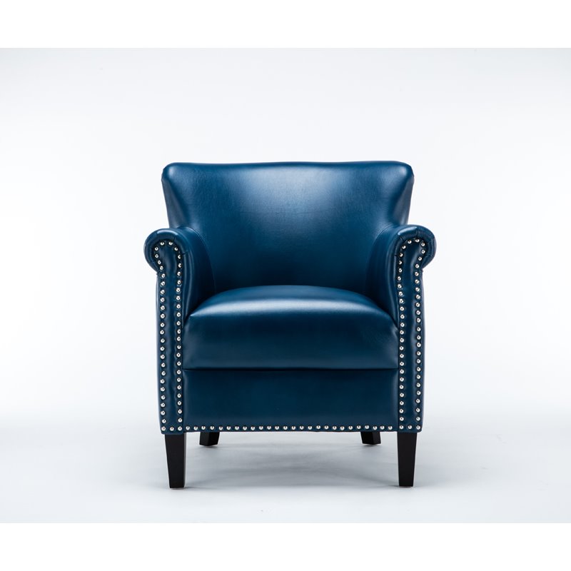 Pemberly Row Navy Blue Faux Leather Club Chair with Nail Head Trim