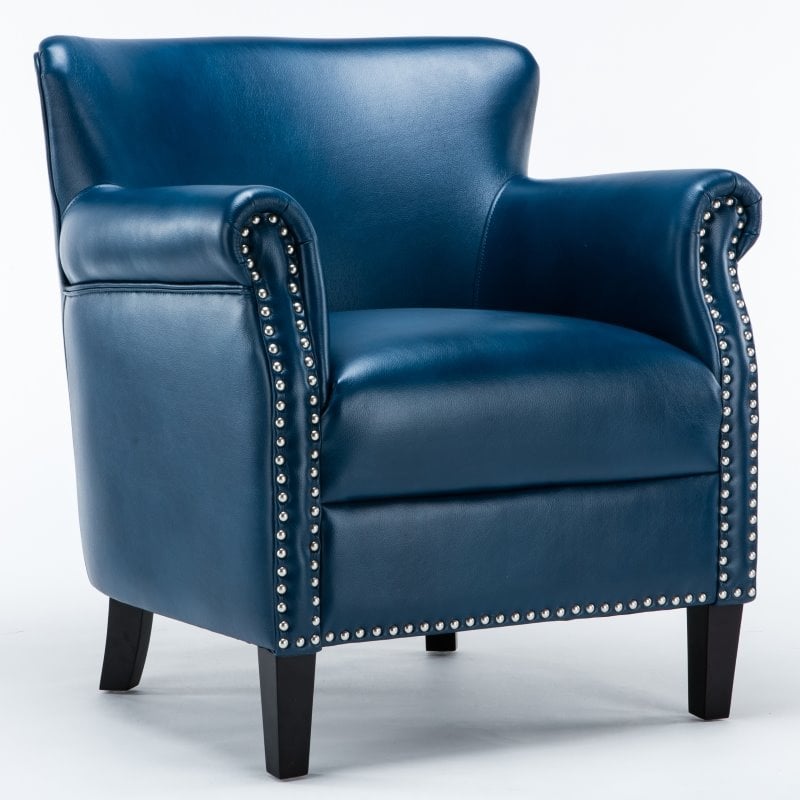 Pemberly Row Navy Blue Faux Leather Club Chair with Nail Head Trim