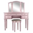 Pemberly Row Wood Vanity Set with Mirror and Stool in Pink Rose Gold Color