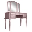 Pemberly Row Wood Vanity Set with Mirror and Stool in Pink Rose Gold Color