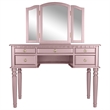 Pemberly Row Wood Vanity Set with Mirror and Stool in Pink Rose Gold Color