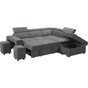 Pemberly Row Light Gray Sleeper Sectional Sofa with Storage Ottoman and 2 Stools