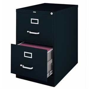 Pemberly Row 26.5&quotD Metal 2 Drawer Legal Width Vertical Filing Cabinet - Black