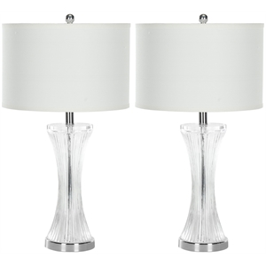 Pemberly Row Glass Table Lamp and White Linen Hard Shade (Set of 2)